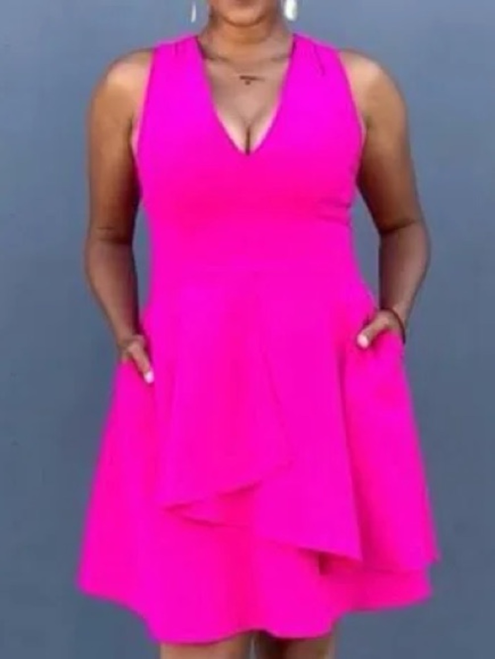 Adelyn Rae Fuchsia Sleeveless V-Neck A-Line Dress